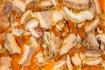 mini meat tripe with Normandy cider beef meat in jelly healthy meal food snack on the table copy space food background rustic top view