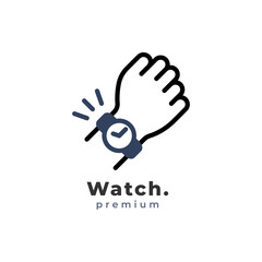 Hand watch clock logo line icon design template vector illustration