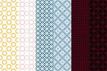 Graphic seamless set of pattern, vector illustration. Geometric stylish ornate for textile prints and backgrounds.