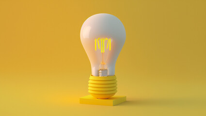 white lamp, and above a yellow podium, on the yellow background, 3D illustration, digital art, photography