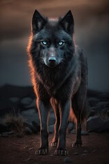Black Angry Wolf. Generative AI.