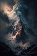 Dramatic mountain with clouds. Generative AI.