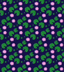 Seamless pattern of the lotus flowers and leaves floating on the water