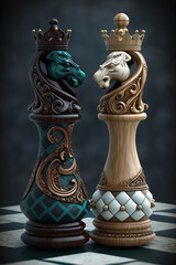 Portrait of chess pieces and chess board