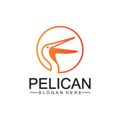 Pelican bird logo design, line art pelican bird logo vector illustration template