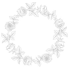 Wreath of a rose in line art style.