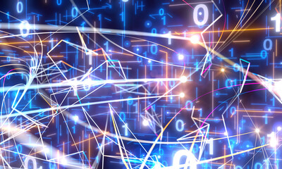 Neural network 3D illustration. Big data and cybersecurity