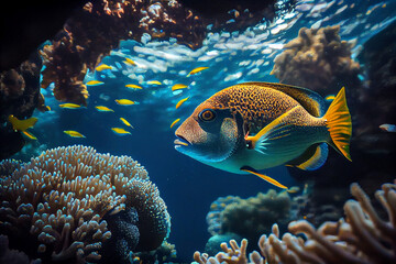 fish with coral underwater sea