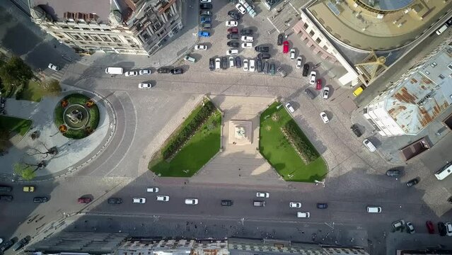 aerial 4k shot of city center of Lviv, Ukraine