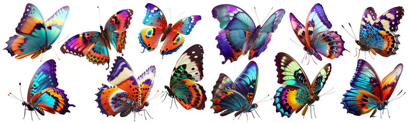 Colorful butterflies on the png background