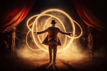 Foto op Plexiglas An image of an illusionist performing magic in the circus, symbolizing the purity, innocence and magic of the circus. AI generated illustration. © Bnetto