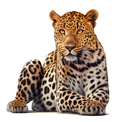 leopard in front of white background - obrazy, fototapety, plakaty