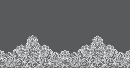 Seamless abstract lace floral background. White lace flowers. Vector pattern. - obrazy, fototapety, plakaty