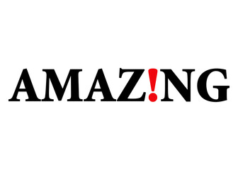 Logo aislado con palabra AMAZING con símbolo de atención en lugar de letra i