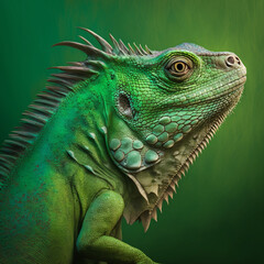 Obraz premium Iguana on a green background. Generative AI.