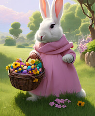 White easter bunny ,pink dress.
Generative AI
