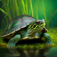 Portrait of a Florida turtle. Generative AI.