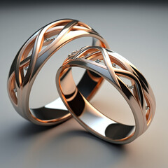 Two engagement or wedding rings. Generative AI.