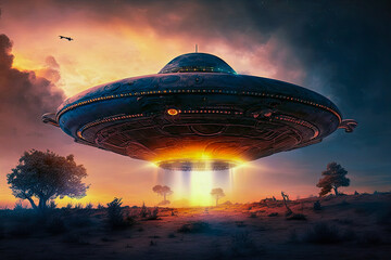 Fototapeta na wymiar Alien transporter, UFO, generative ai 