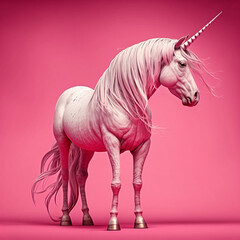 Unicorn on a pink background. Generative AI.