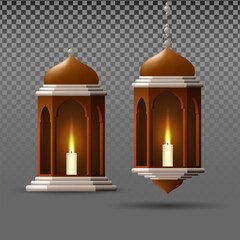 Ramadan lantern vector. Element design for Islamic holidays. gold and silver realistic 3d lamp illustration.