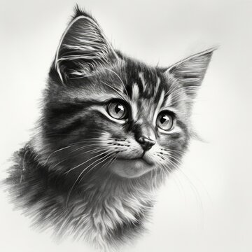 Beautiful portrait of a cat painted with charcoal, black and white, AI generated
