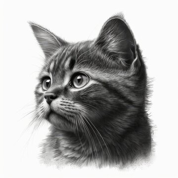 Beautiful portrait of a cat painted with charcoal, black and white, AI generated
