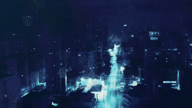 View of the night city, time lapse, artistic work