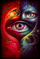 Fototapeta premium Generative AI surreal render of a human eye