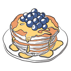 hand drawn vector illustration of pancakes with berries and jam