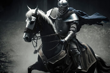 Fototapeta na wymiar knight riding a horse in movie scene action sequence made by generative ai
