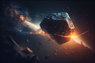 Obraz na płótnie Canvas meteorite flying through space made by generative ai