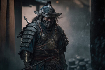 Fototapeta premium dark samurai movie scene action sequence made by generative ai