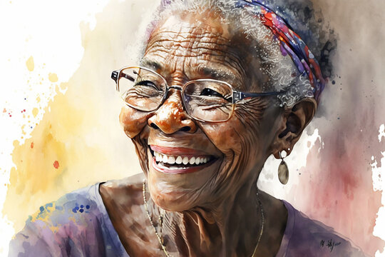 ilustra&ccedil;&atilde;o de idosa feliz arte colorida 
