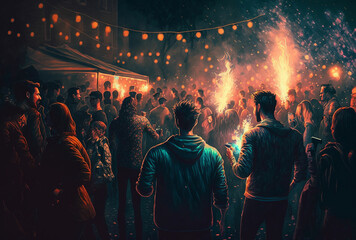 Obraz premium Young people partying outdoors - AI Generative