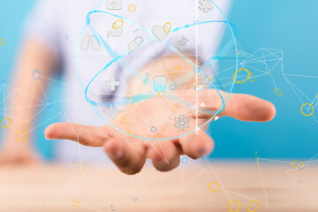 Neural network 3D illustration. Big data and cybersecurity - connection