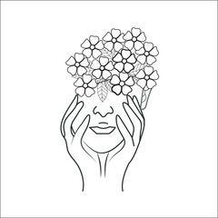 abstract vector girl with flowers coloring page for all ages