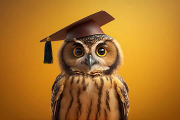 A wise owl wearing a graduation cap. Education and learning concept. Generative ai