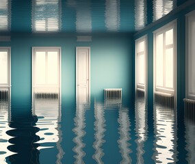 Flooded Room Interior, Generative AI Illustration