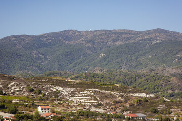 Fototapeta na wymiar Mount Olympus seen from Omodos town in Troodos Mountains on Cyprus island country