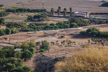 Farm in Sovereign Base Areas of Akrotiri and Dhekelia, British overseas territory seen from Kourion Archaeological Site in Cyprus