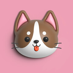 3D rendering cute animal Dog head isolated on pastel background suitable for use as icon, avatar