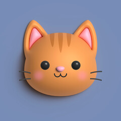 3D rendering cute animal orange tabby cat head isolated on pastel background suitable for use as icon, avatar