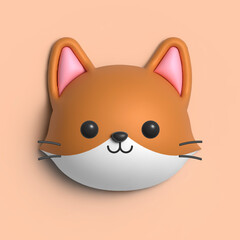 3D rendering cute animal orange fox head isolated on pastel background suitable for use as icon, avatar