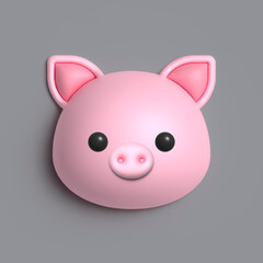 3D rendering cute animal pink pig head isolated on pastel background suitable for use as icon, avatar2