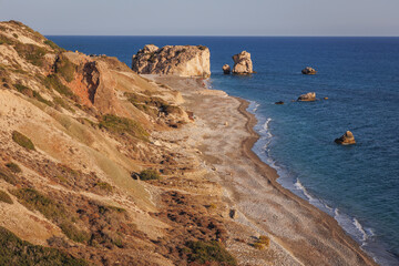 Petra tou Romiou - Rock of the Roman also known as Aphrodite Rock near Paphos city in Cyprus island...