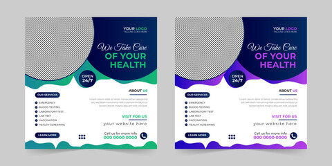 Medical healthcare square social media post, promotion web banner ads sales and discount banner vector template Design.
