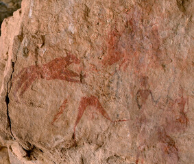 PREHISTORIC ROCK ART AND PAINTINGS IN THE SAHARA DESERT IN ALGERIA. AROUND DJANET OASIS AND TADRART REGION