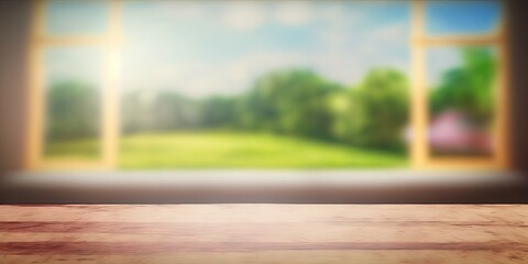 Background of the table with blank area for your decorating and a blurred window background. It's summertime. Generative AI