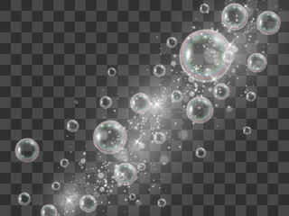 Air soap bubbles on a transparent background .Vector illustration of bulbs.

